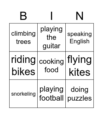 verb (be) plus ing Bingo Card