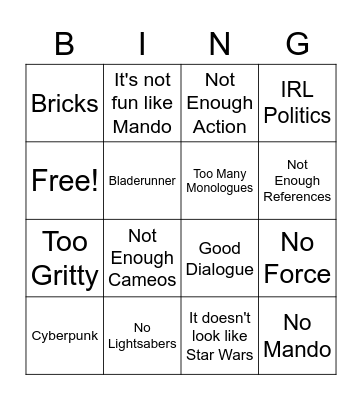 Reasons they Dislike Andor Bingo Card