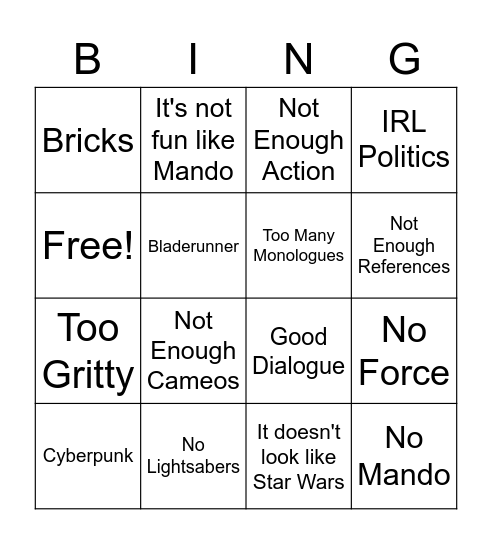 Reasons they Dislike Andor Bingo Card