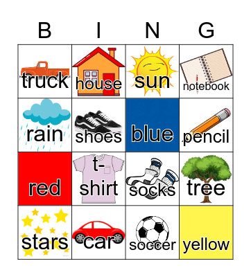 English Vocabulary Bingo Card