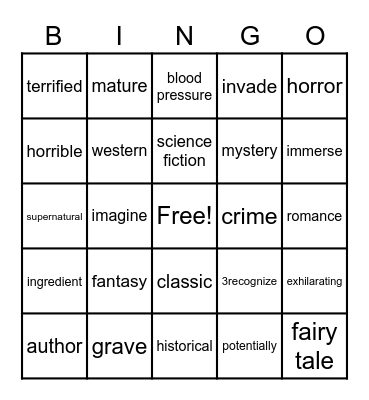 Vocabulary of Unit 7 Bingo Card