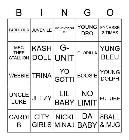 TRAP BINGO Card