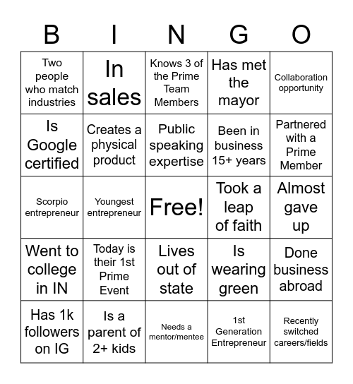 Connect & Collect BINGO Card