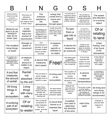 Science EOG Review Bingo Card