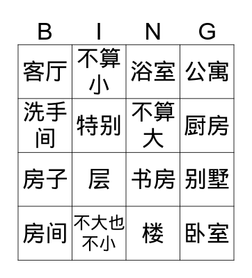 House and rooms Bingo Card