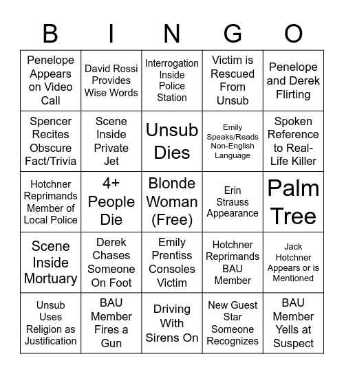 Criminal Minds BINGO! Bingo Card