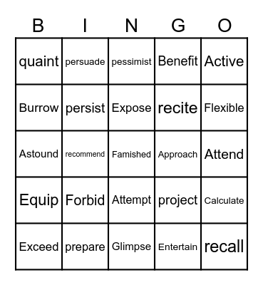 Basic Sight Words Bingo Card
