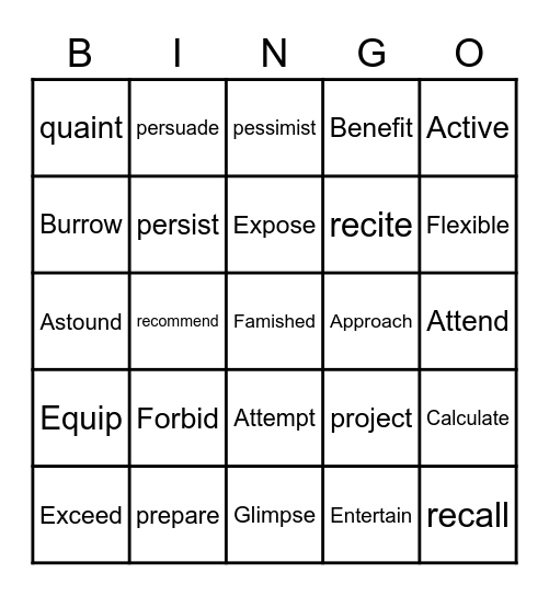 Basic Sight Words Bingo Card