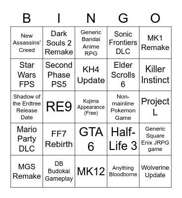 Summer Game Showcases Bingo Card