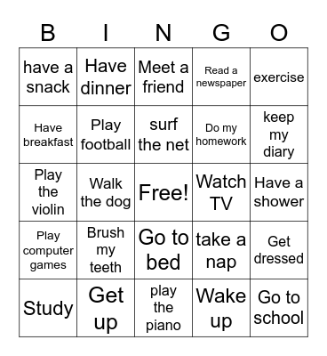 Daily activities Bingo Card