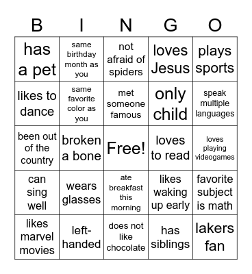 Untitled Bingo Card