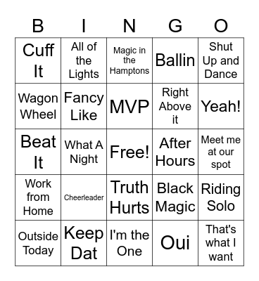 Song Bingo Card