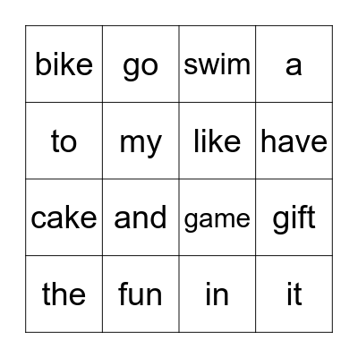 BS4 U15-16 Sight Words Bingo Card