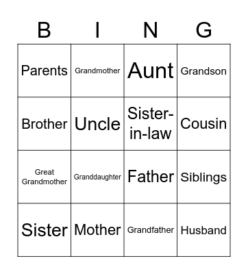 My Family Bingo Card