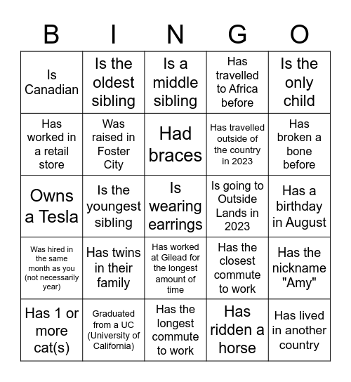 Stab/Release Human Bingo Card