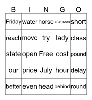 Spelling Practice 18 Bingo Card