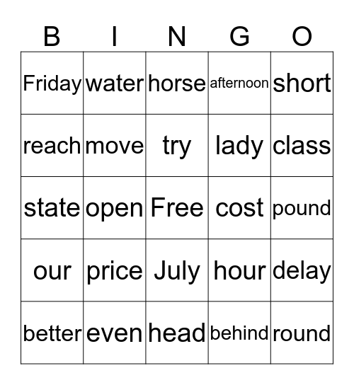 Spelling Practice 18 Bingo Card