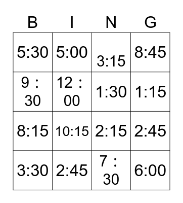 Time Bingo Card
