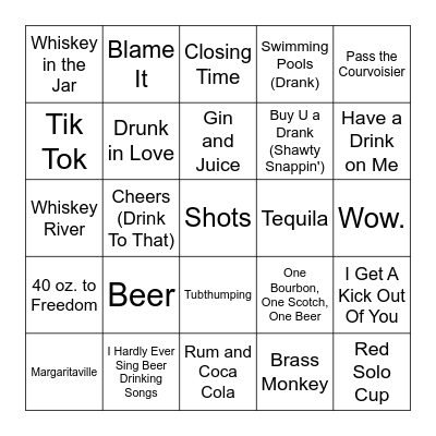 Drinking Songs Bingo Card