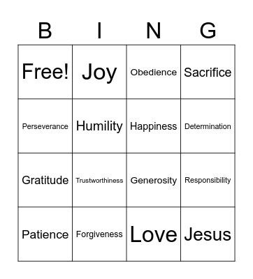 LW Character Quality Bingo Card