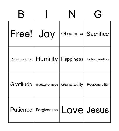 LW Character Quality Bingo Card