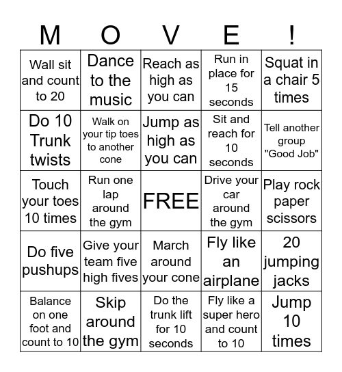 PE FITNESS BINGO Bingo Card