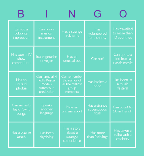 Intern Networking Day Onboarding Bingo Card