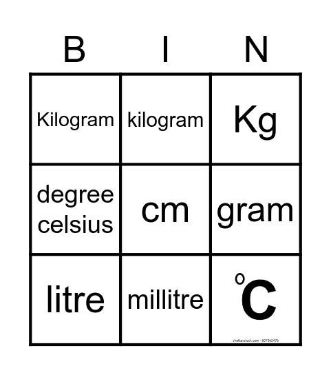 Measurement Bingo Card