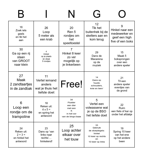 Beweeg Bingo Card