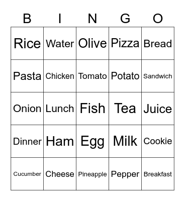 Bingo food easy Bingo Card