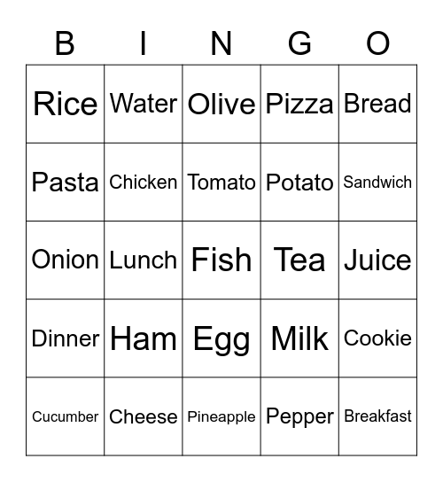 Bingo food easy Bingo Card