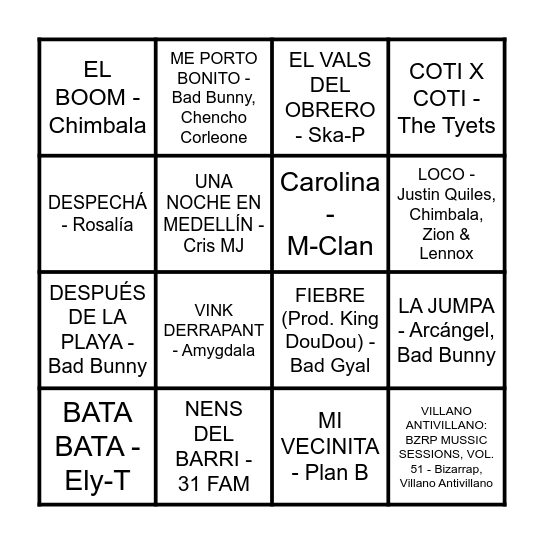 BINGO MUSICAL Bingo Card