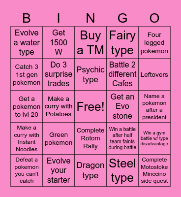 Pokemon Sword and Shield Vs Bingo Card