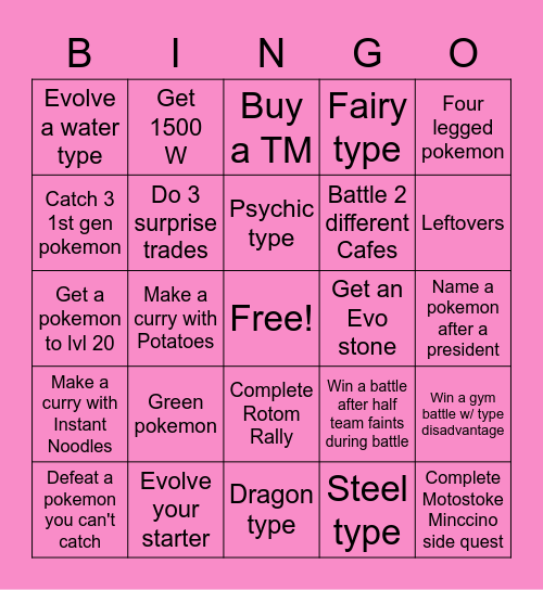 Pokemon Sword and Shield Vs Bingo Card