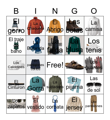 La ropa Bingo Card