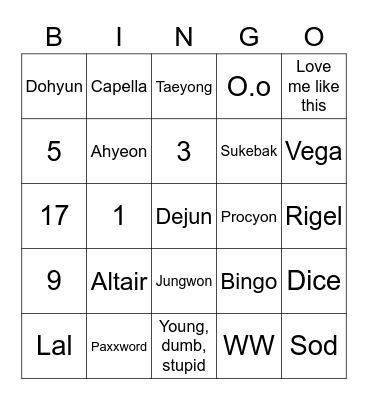 05GUNWOOKxML Bingo Card