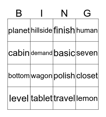 Week 7 Bingo Card