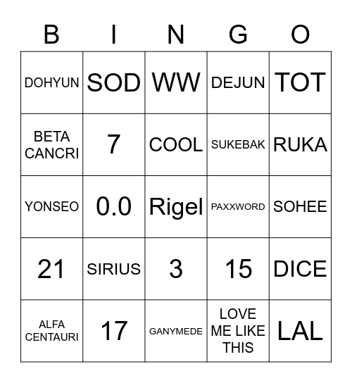 95DOHYUNxML Bingo Card