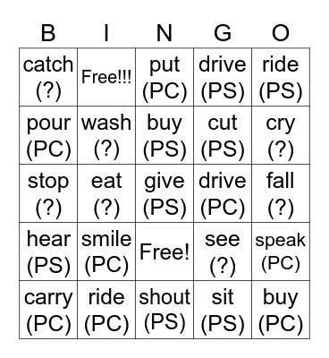 Fun with Fizz 3 verbs (Present Simple and Continuous + more) Bingo Card