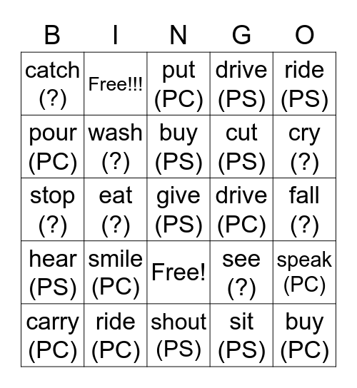Fun with Fizz 3 verbs (Present Simple and Continuous + more) Bingo Card