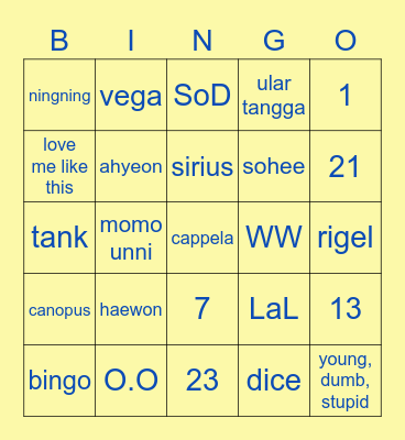 Ningie Bingo Card