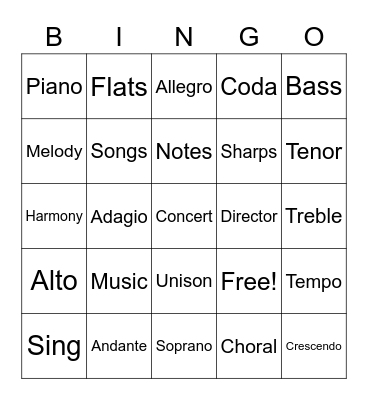 Choir Bingo Card