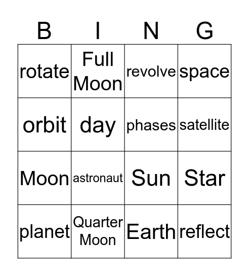 Don't Get "Spaced Out"! Bingo Card