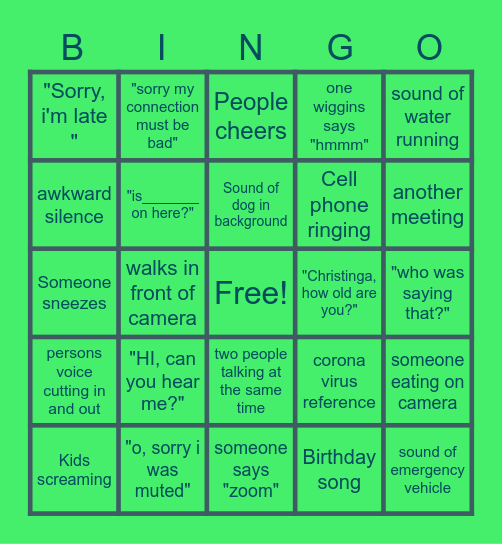 Virtual Birthday Party bingo Card