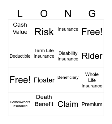 Insurance Bingo Card
