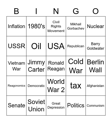 Ronald Reagan Bingo Card