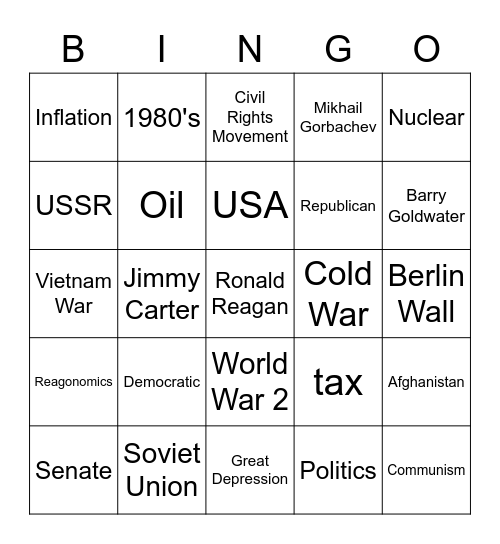 Ronald Reagan Bingo Card