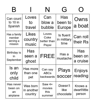 Get to Know You Bingo Card