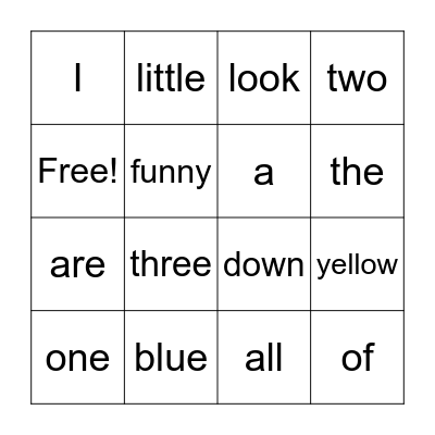 Sight Word Bingo Card