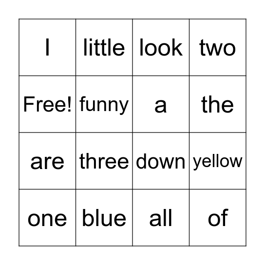 Sight Word Bingo Card